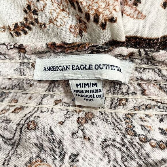 American Eagle Women’s M Cold Shoulder Neutrals Floral Long Sleeve Blouse Top - Picture 4 of 6